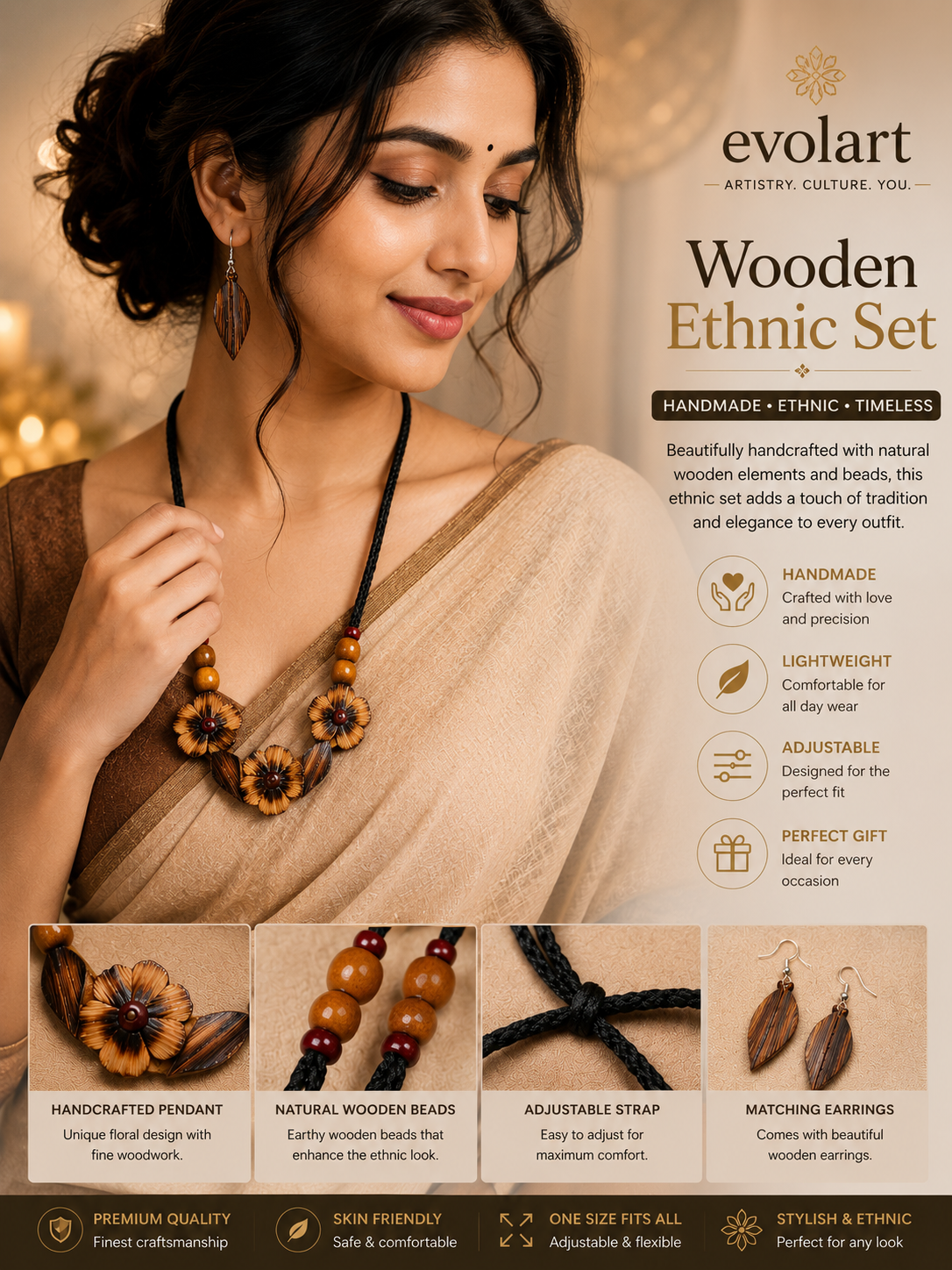 Evolart Floral Wooden Ethnic Set