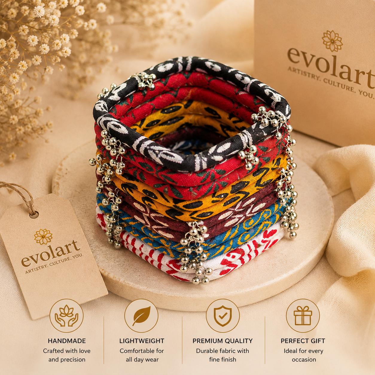Evolart Handmade Fabric Churi Set
