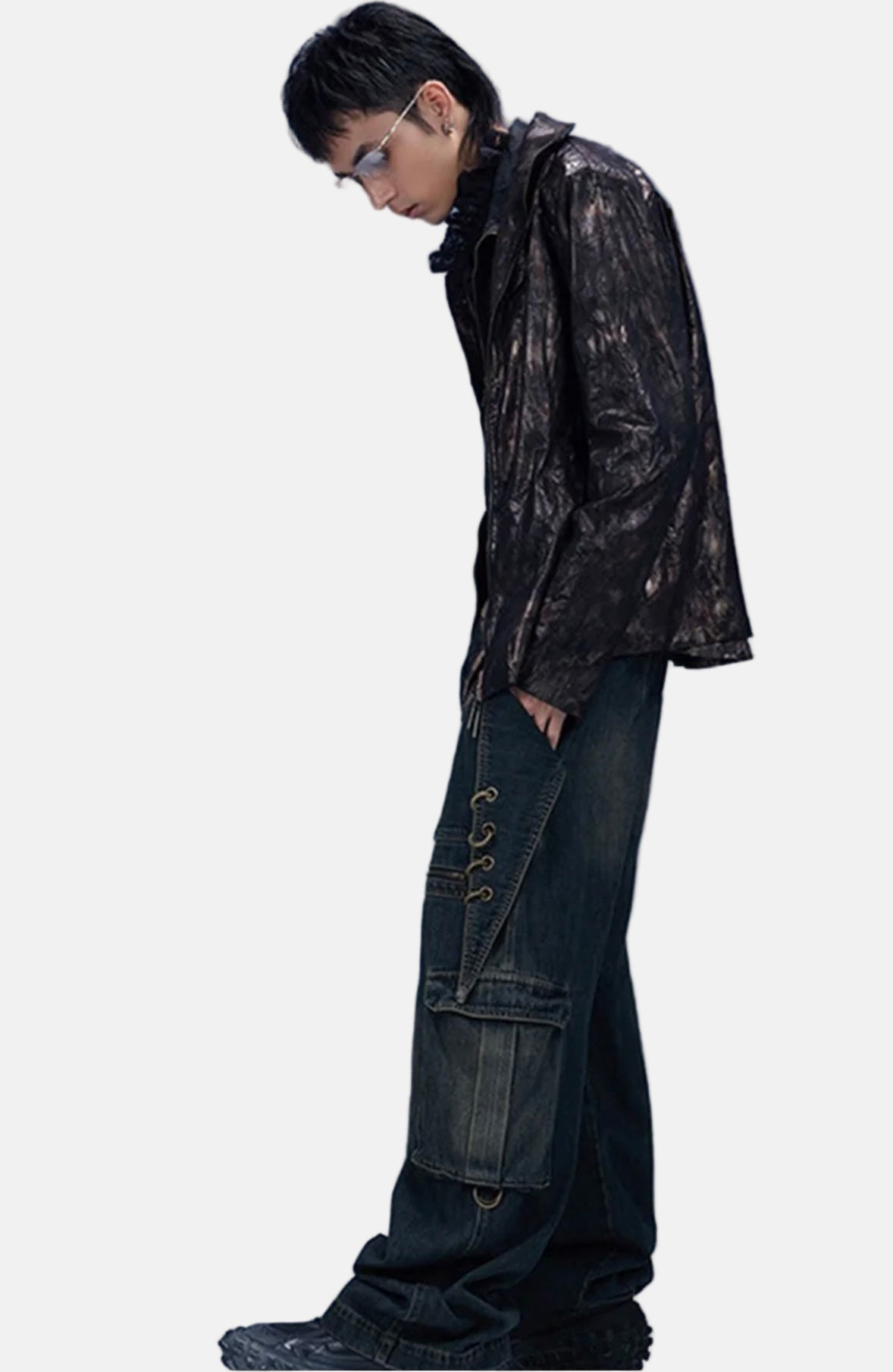 Darkwash Lace-Up Utility Cargo Pants