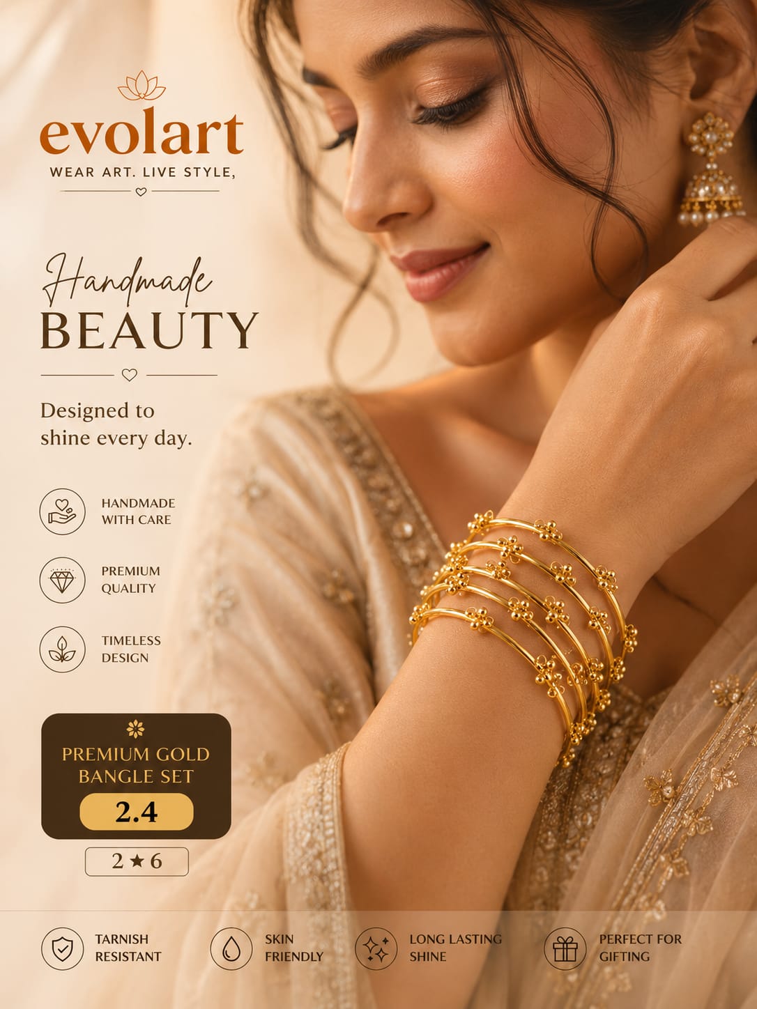 Evolart Elegant Floral Gold Bangle Collection