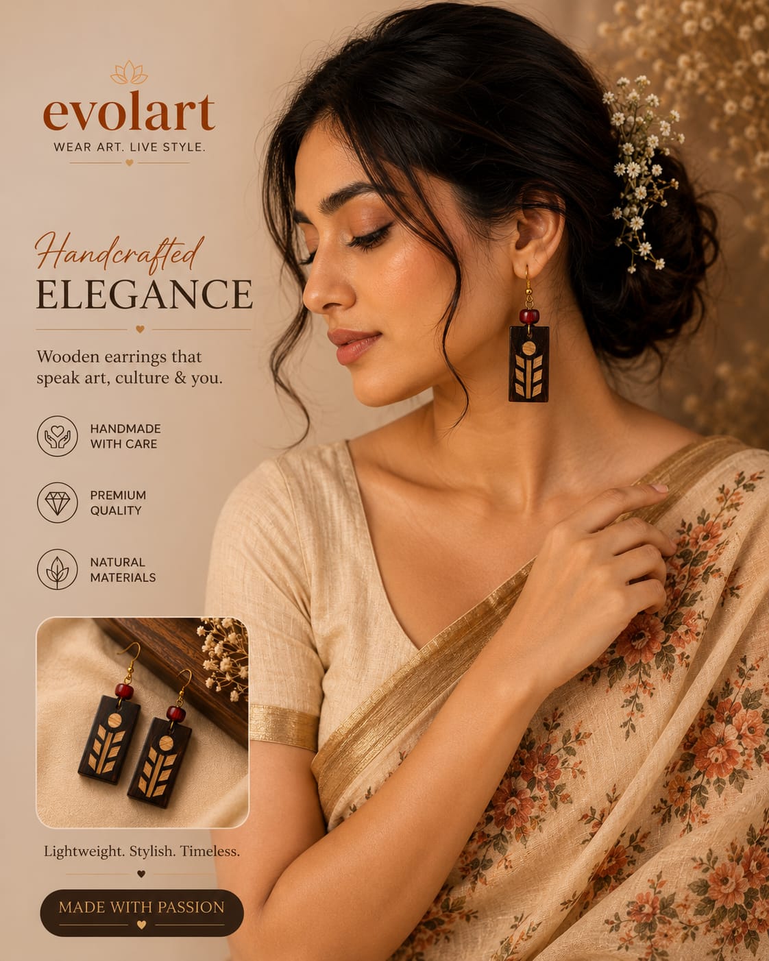 Evolart Nature Line Handmade Wooden Earrings