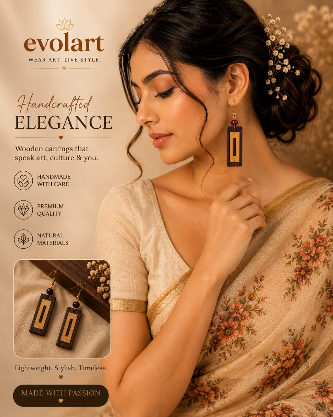 Evolart Minimal Luxe Wooden Earrings
