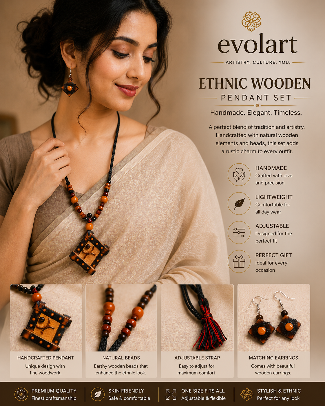 Evolart Ethnic Wooden Pendant Set