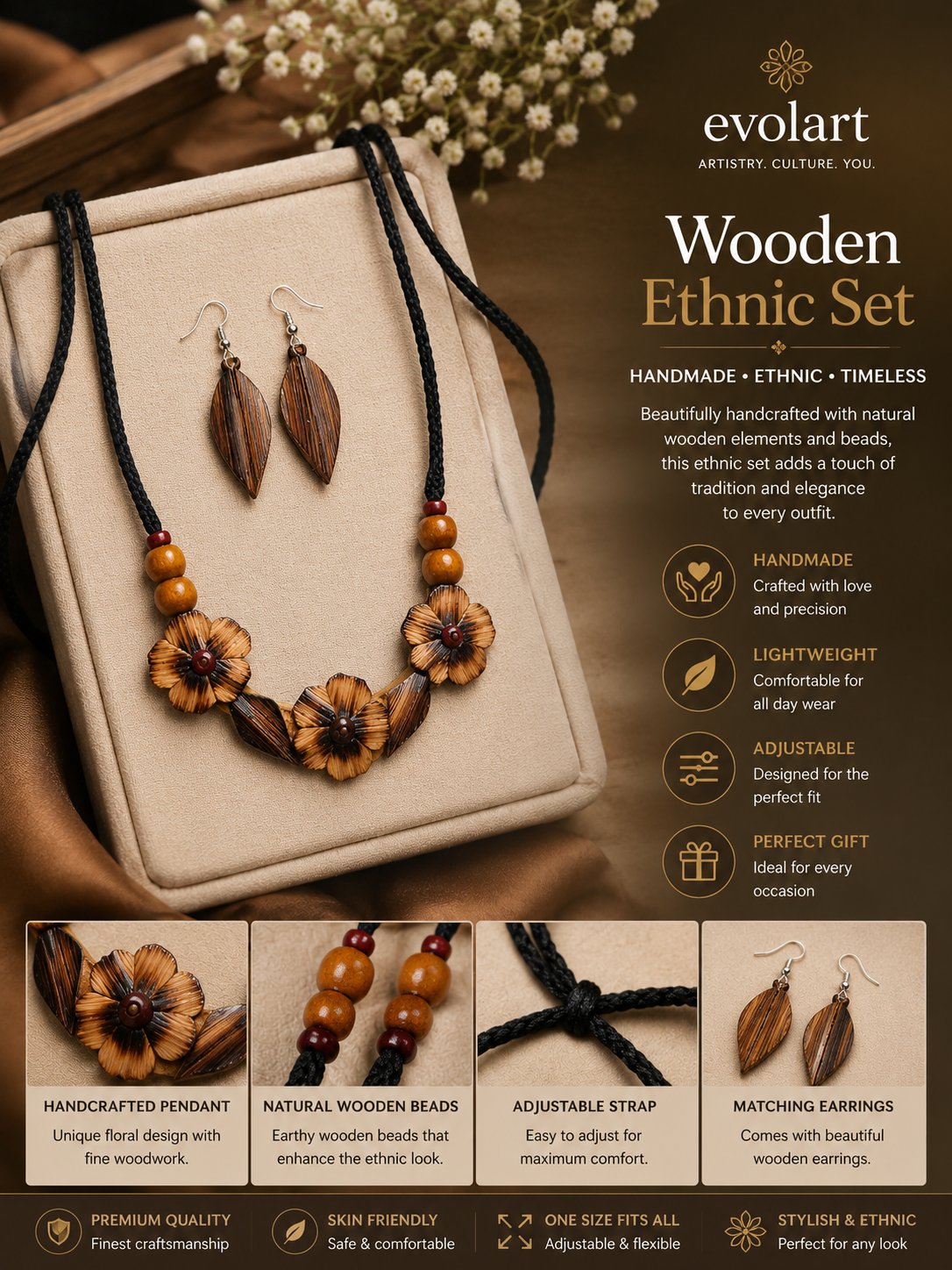 Evolart Floral Wooden Ethnic Set
