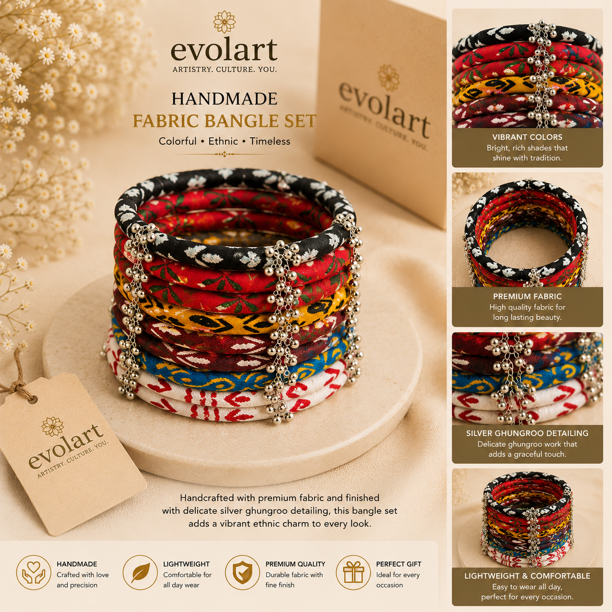 Evolart Handmade Fabric Bangle Set