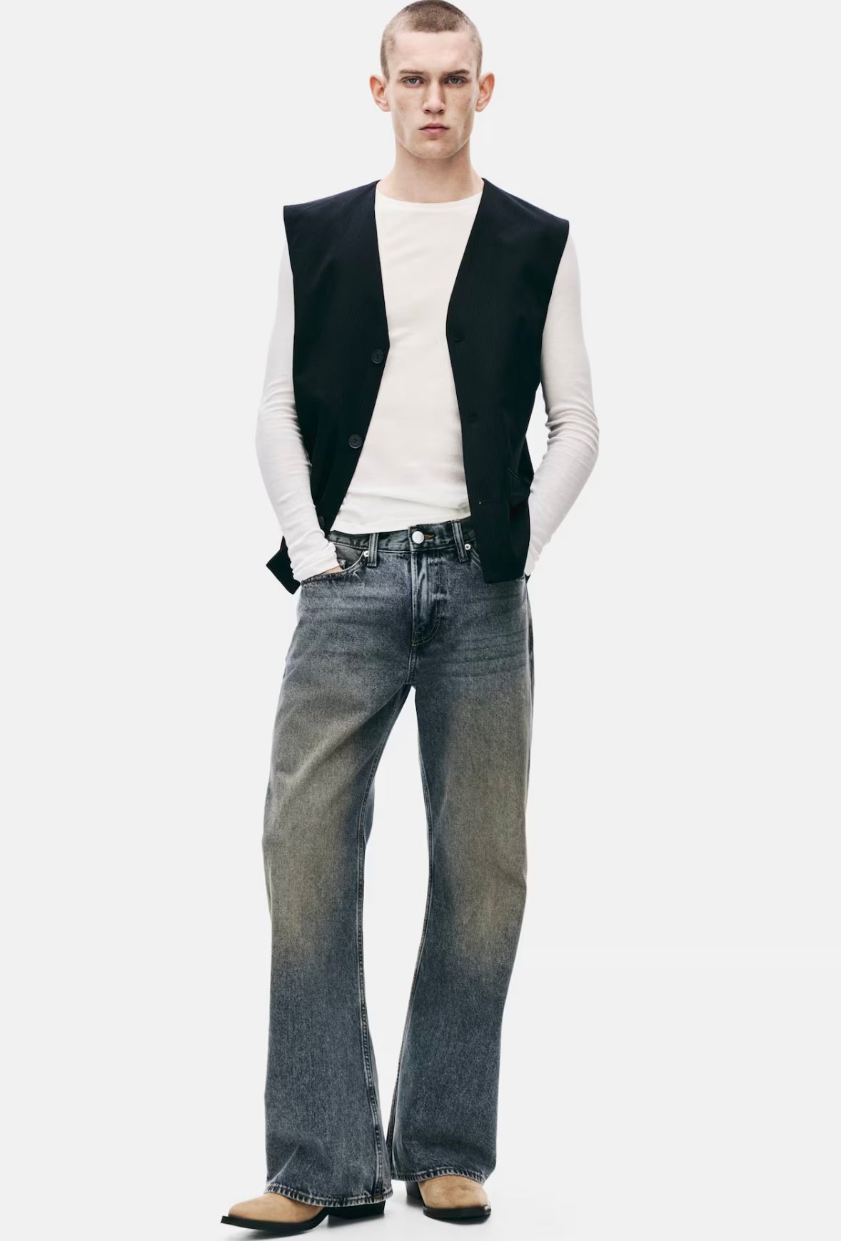 Classic Grey Wash Flared Bootcut Denim Jeans