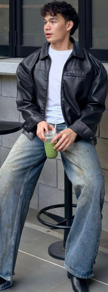 Men’s Oversized Faux Leather Street Jacket