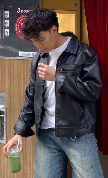 Men’s Oversized Faux Leather Street Jacket