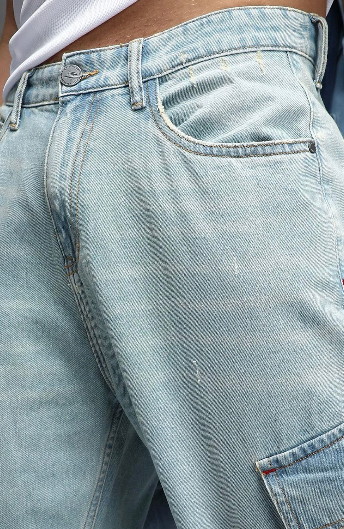 Men’s Oversized Light-Wash Cargo Denim Pants