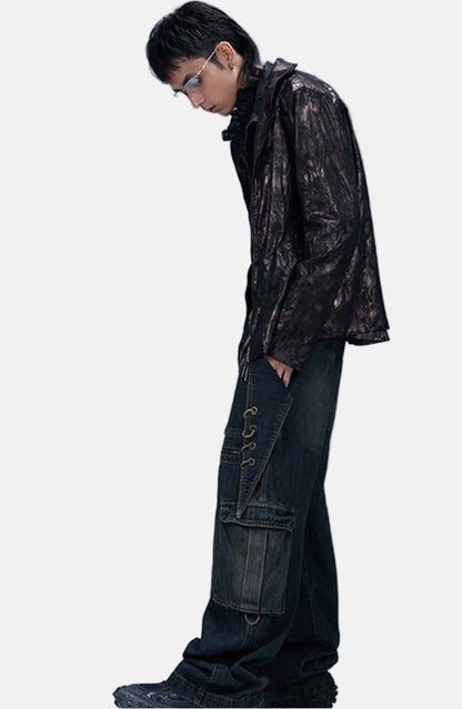 Darkwash Lace-Up Utility Cargo Pants