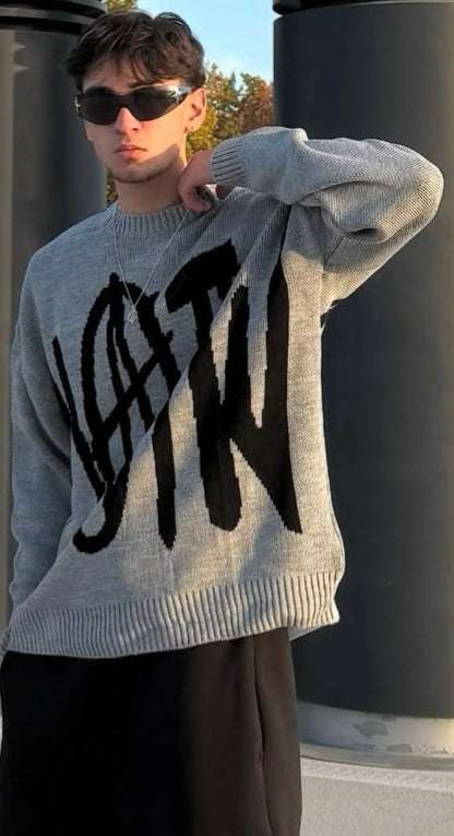 Unisex Oversized Graphic Knit Sweater – Streetwear Couple Style