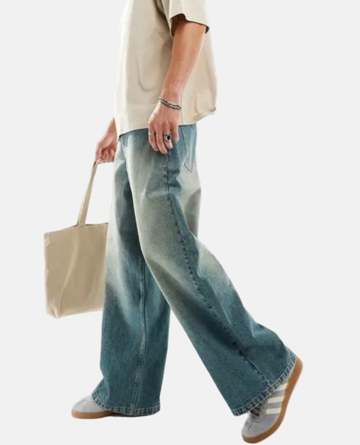 Men’s Wide-Leg Vintage Wash Jeans – Relaxed Fit Streetwear Denim