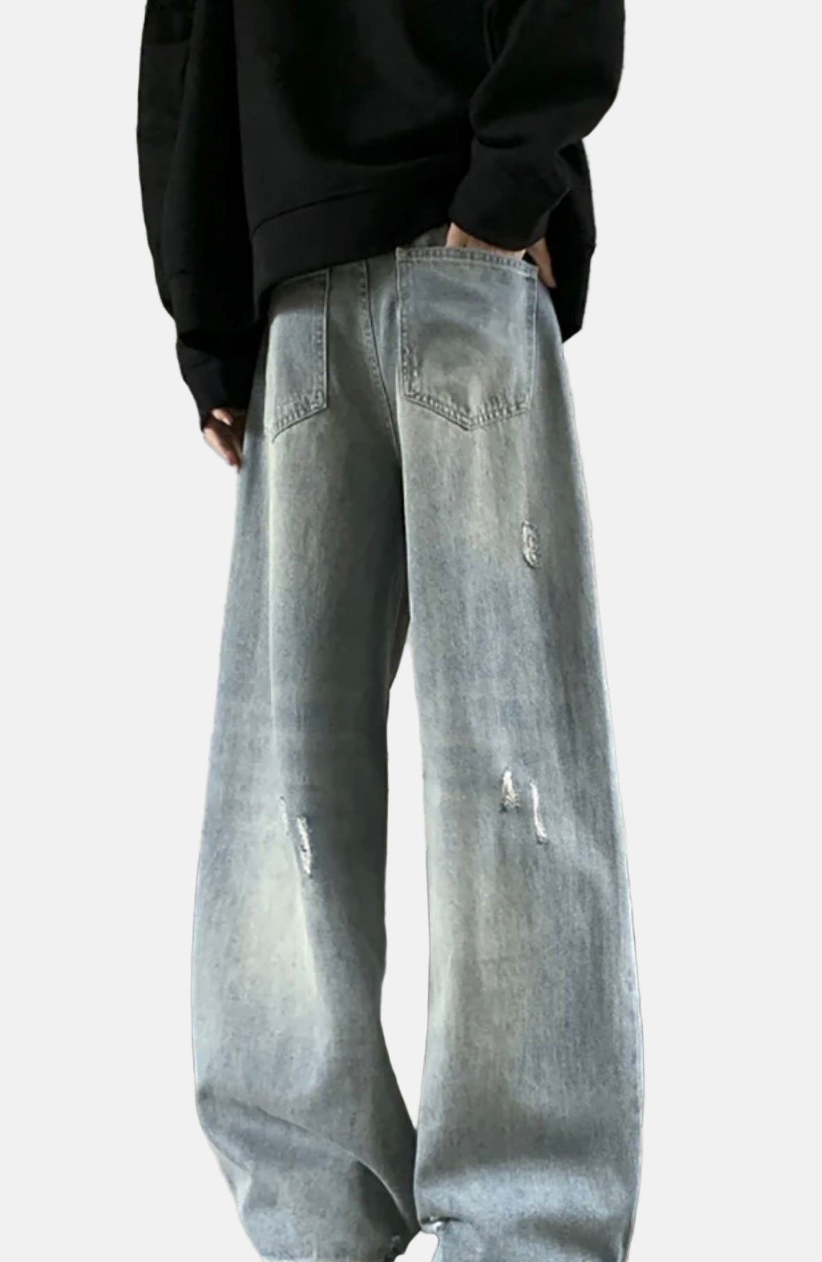 Distressed Wide-Leg Light Wash Jeans – Relaxed Streetwear Denim