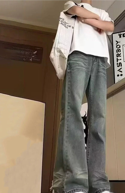 Men’s Retro Washed Wide-Leg Jeans – Vintage Loose Fit Streetwear Denim