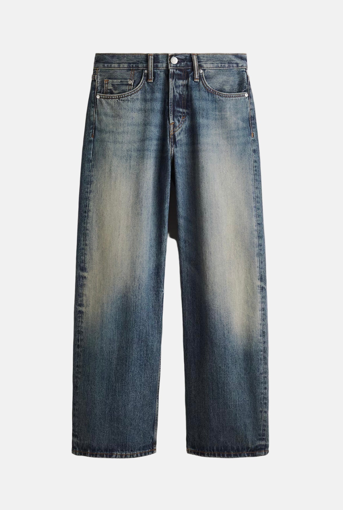 Classic Vintage Straight-Leg Washed Denim Jeans for Men