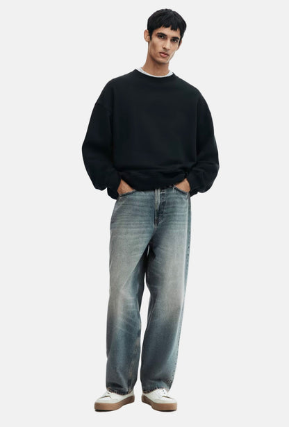 Oversized Wide-Leg Fade-Wash Jeans for Men