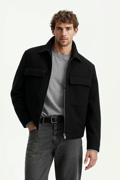 Men’s Premium Wool-Blend Black Utility Jacket