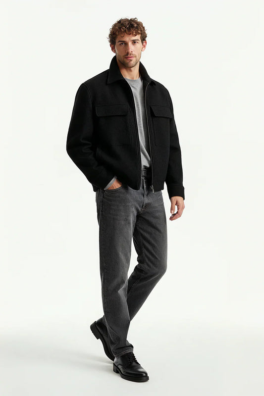 Men’s Premium Wool-Blend Black Utility Jacket