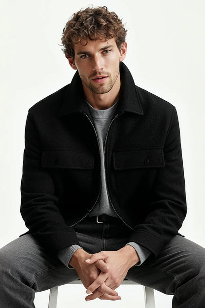 Men’s Premium Wool-Blend Black Utility Jacket