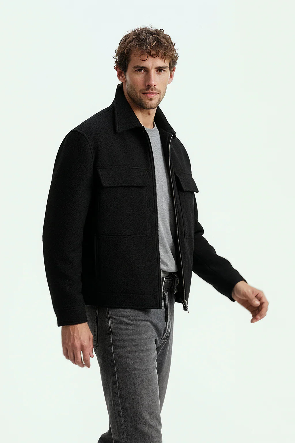 Men’s Premium Wool-Blend Black Utility Jacket