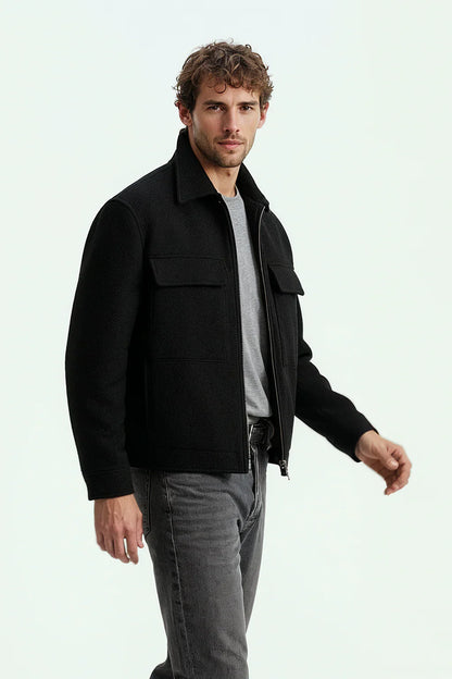 Men’s Premium Wool-Blend Black Utility Jacket