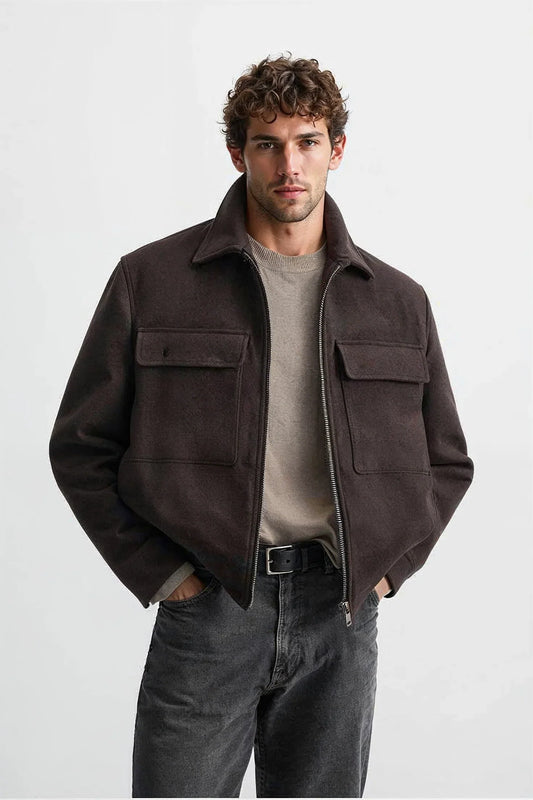Men’s Premium Wool-Blend Brown Utility Shaket