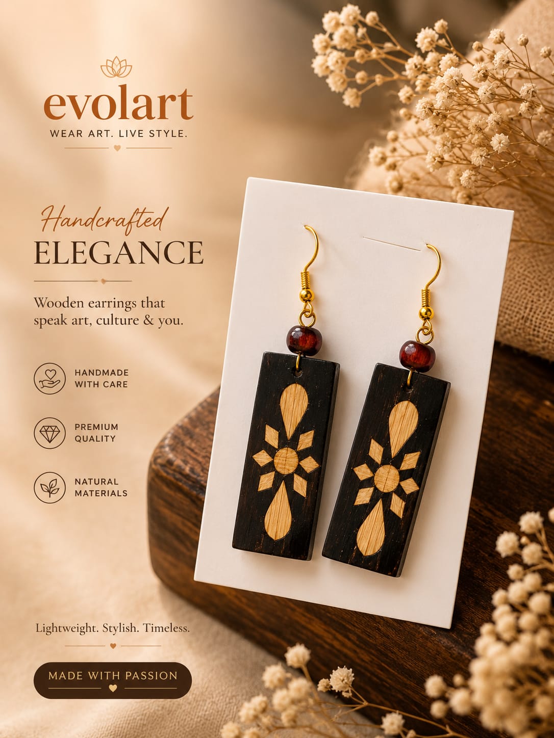 Evolart Handcrafted Elegance Wooden Earrings