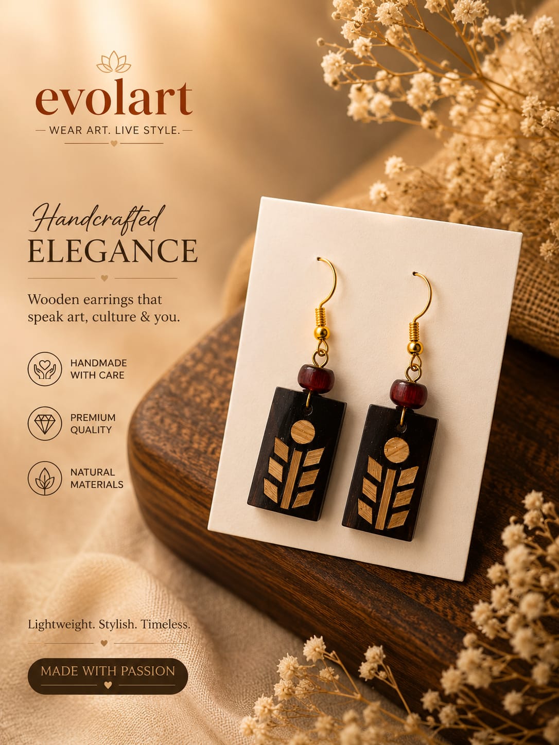 Evolart Nature Line Handmade Wooden Earrings
