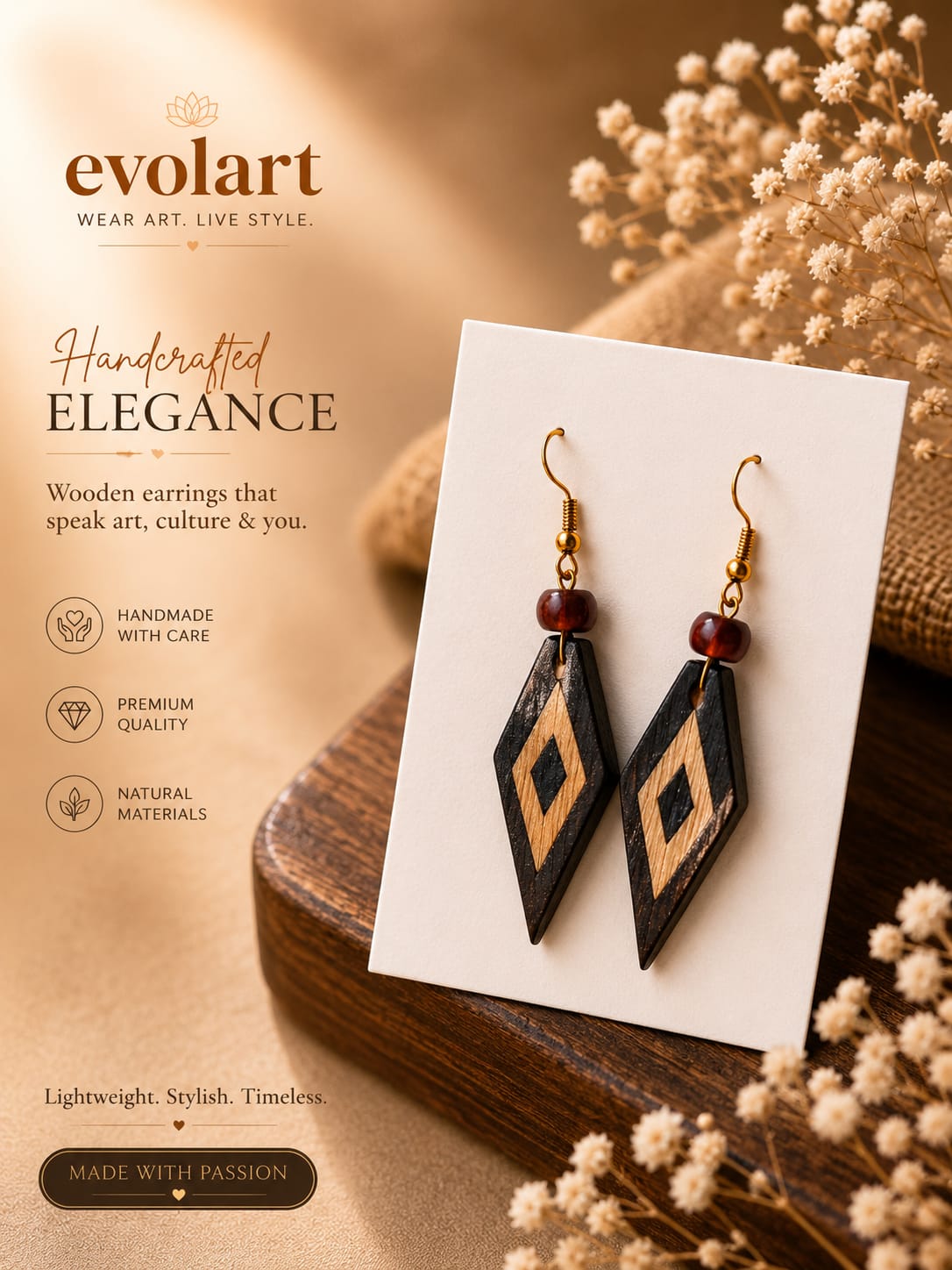 Evolart Diamond Essence Wooden Earrings