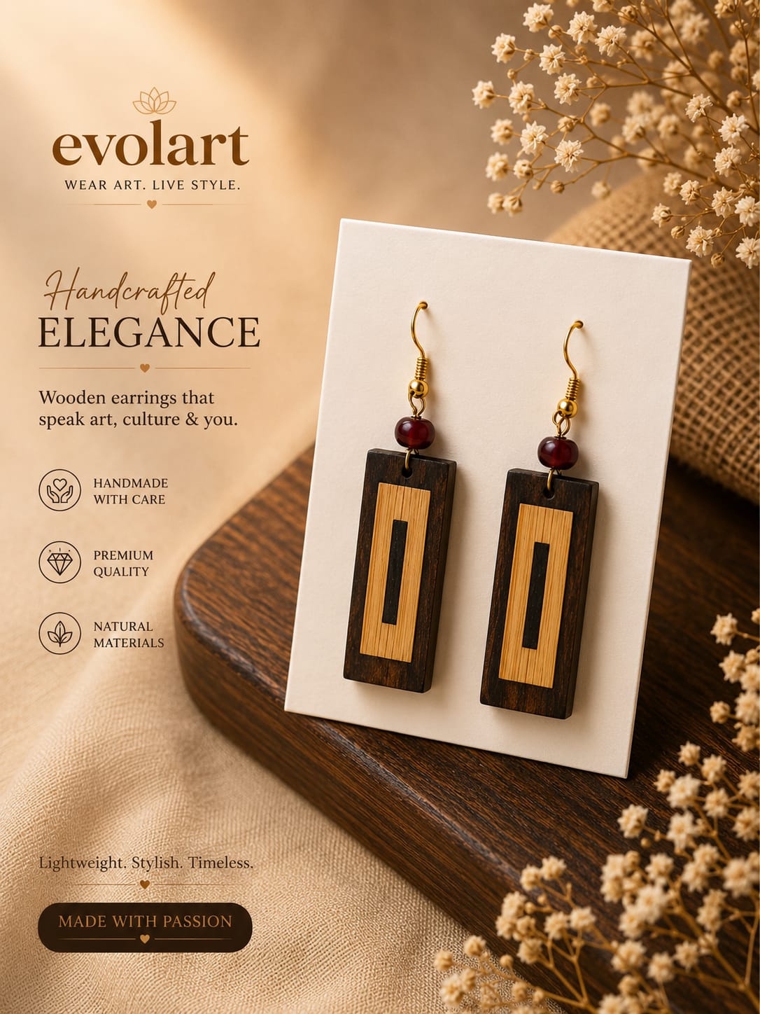 Evolart Minimal Luxe Wooden Earrings