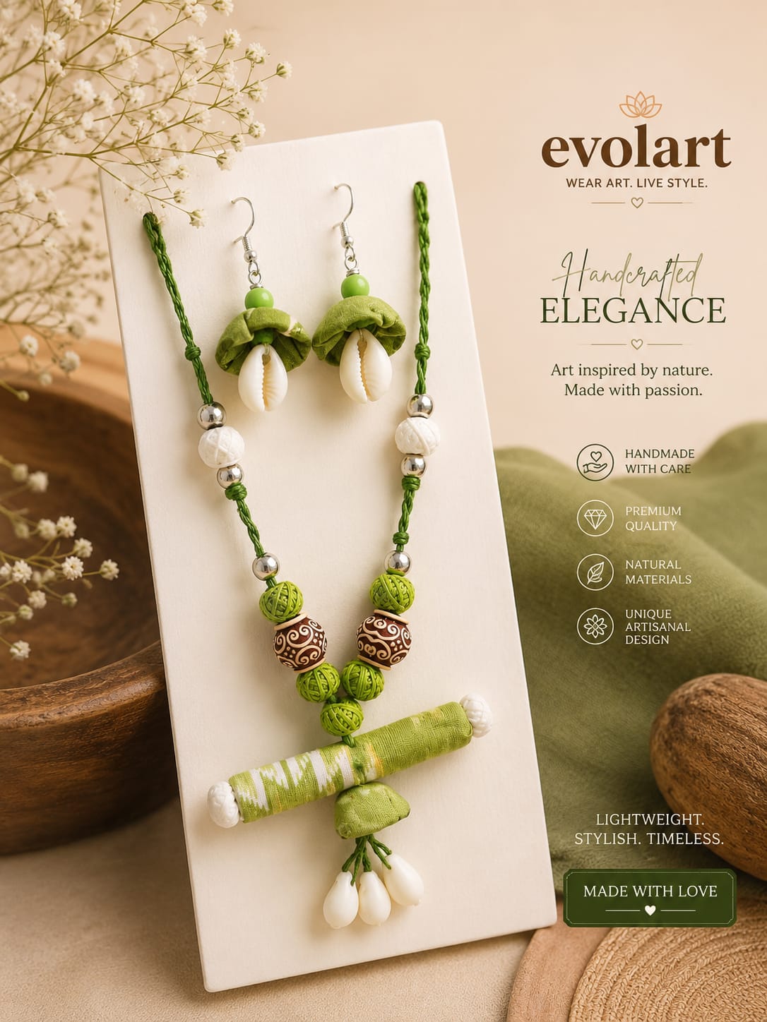 Green Nature-Inspired Handmade Jewellery Set