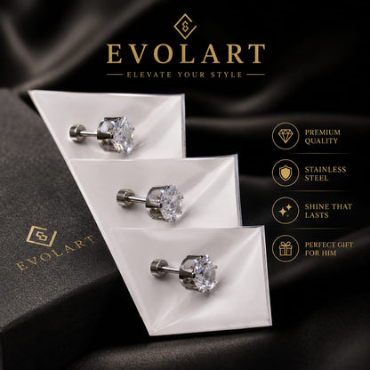 Evolart Premium Crystal Stud Earrings for Men