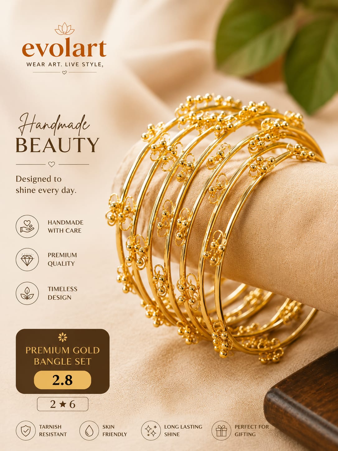 Evolart Premium Gold-Plated Handmade Bangle Set