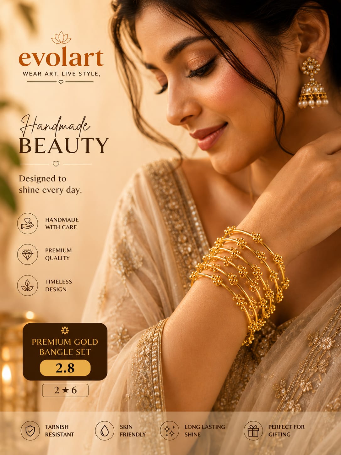 Evolart Premium Gold-Plated Handmade Bangle Set
