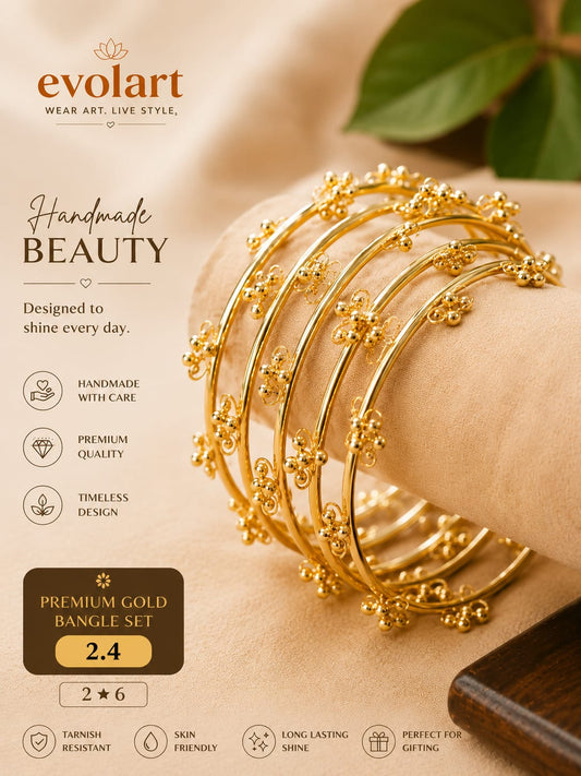 Evolart Elegant Floral Gold Bangle Collection