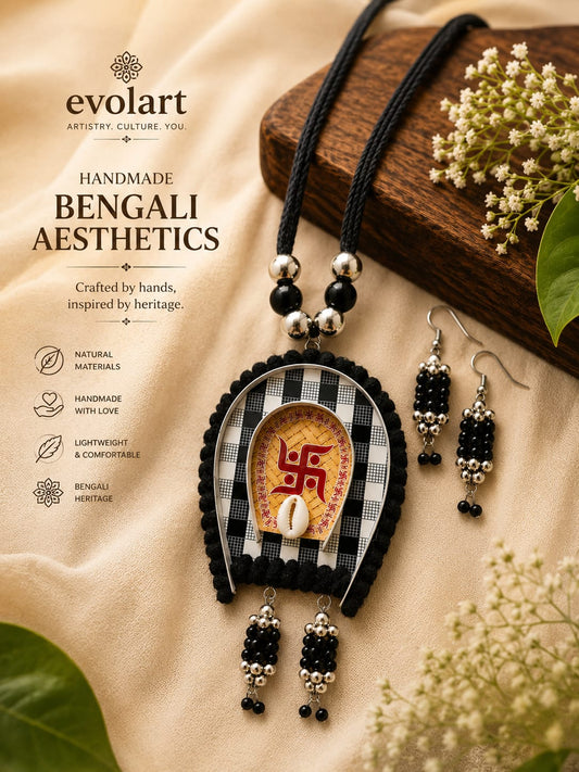 Evolart Handmade Ethnic Black Pendant Necklace Set