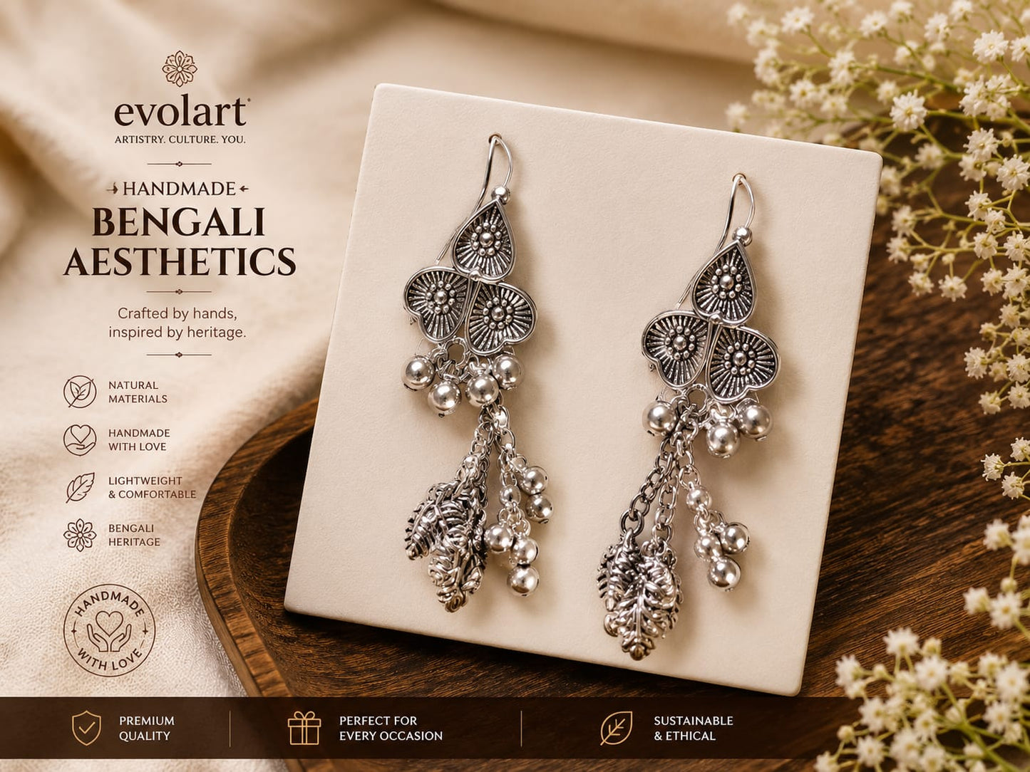 Evolart Handmade Bengali Heritage Oxidised Earrings