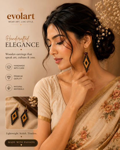 Evolart Diamond Essence Wooden Earrings