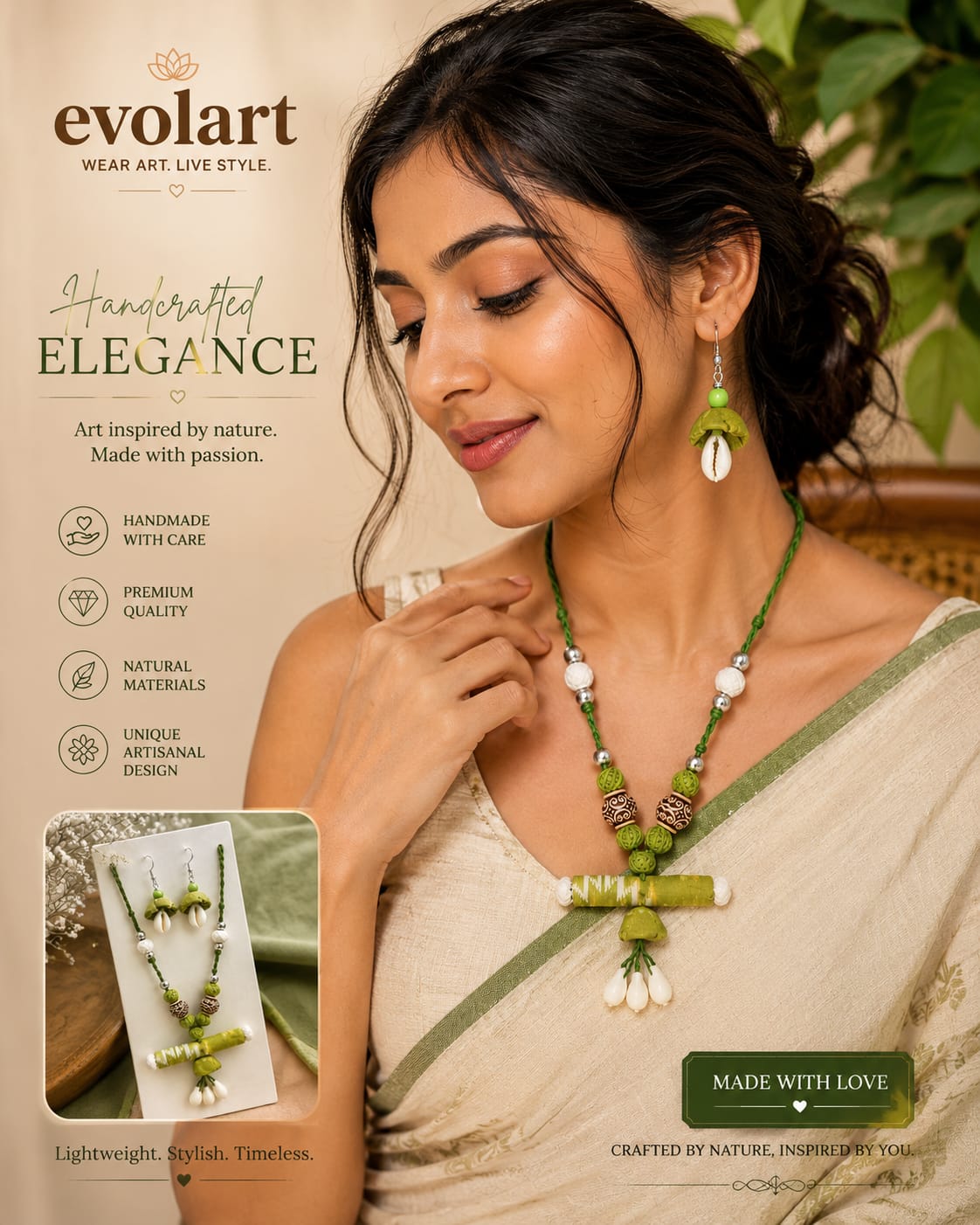 Green Nature-Inspired Handmade Jewellery Set