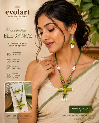 Green Nature-Inspired Handmade Jewellery Set