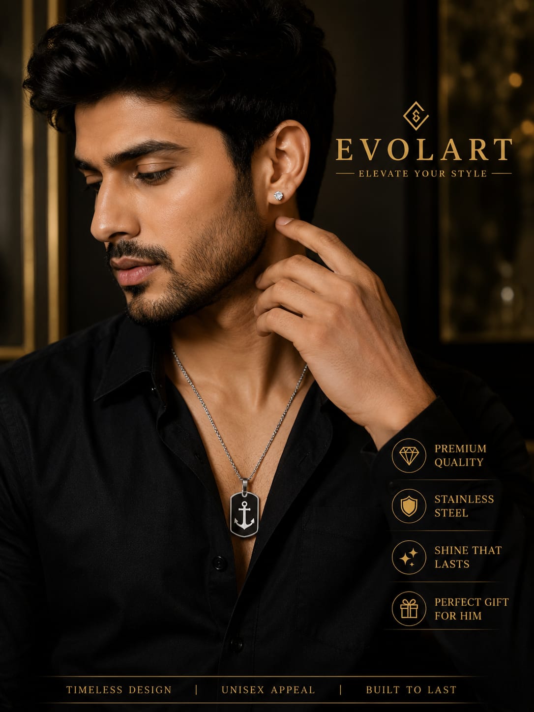Evolart Premium Crystal Stud Earrings for Men