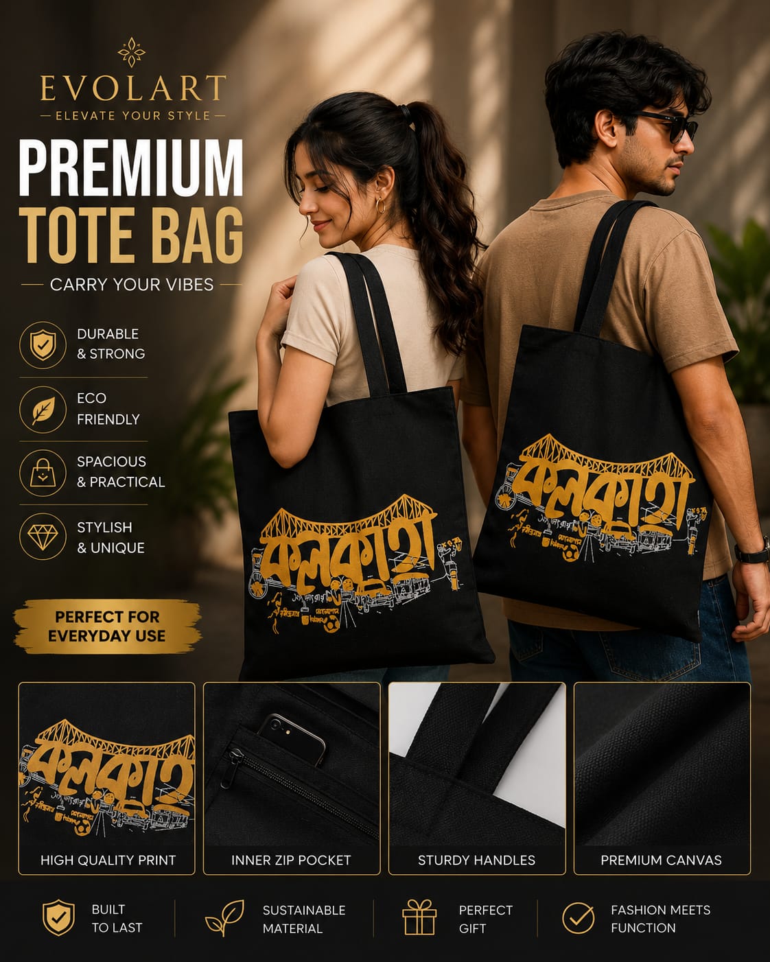 Kolkata Vibes Premium Tote Bag