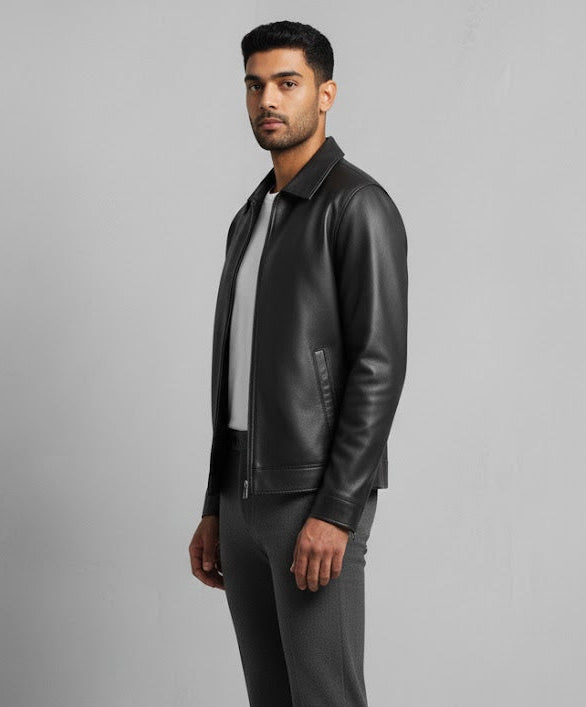 Classic Leather/Faux Leather Tracker Jacket