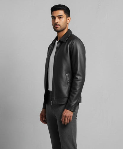 Classic Leather/Faux Leather Tracker Jacket