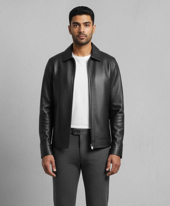 Classic Leather/Faux Leather Tracker Jacket